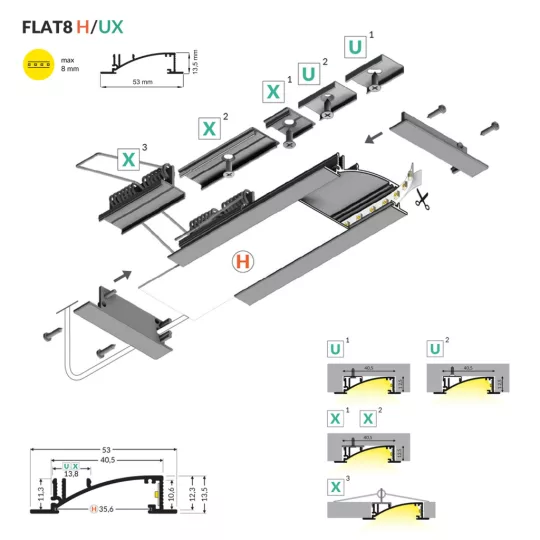 Topmet FLAT8 gipszkarton LED profil natur aluminium változatban 4 méteres szálban