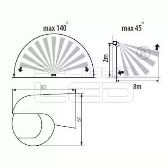 Kanlux ALER MINI-W mozgásérzékelő max 800VA, IP44, 140°