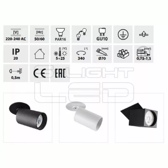 Kanlux CHIRO GU10 DTO-B álmennyezeti lámpatest, fekete 29311