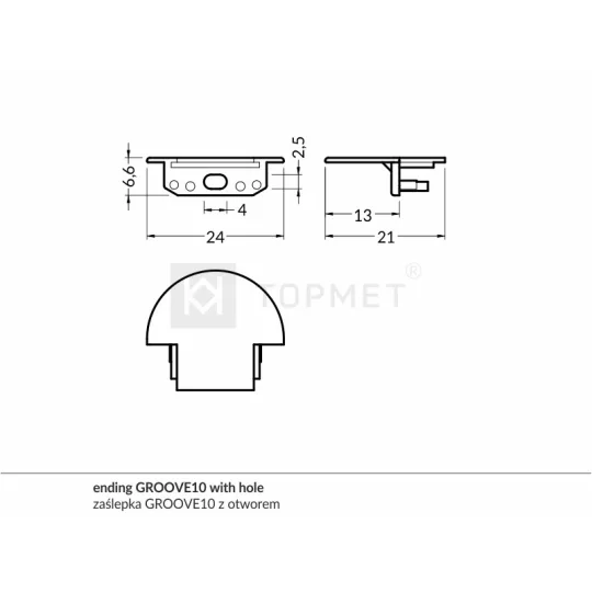 LED profil GROOVE10 végzáró fehér fúrt