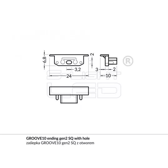 LED profil GROOVE10 végzáró ezüst fúrt gen2 SQ szögletes