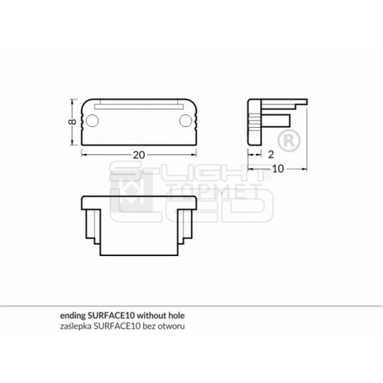 LED profil SURFACE10 végzáró szürke