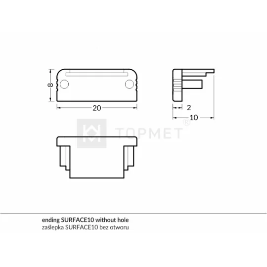 LED profil SURFACE10 végzáró ezüst