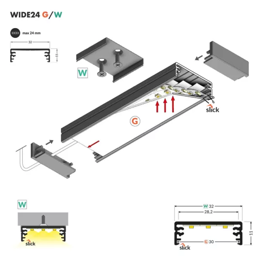 Topmet WIDE24 LED profil fehér színben