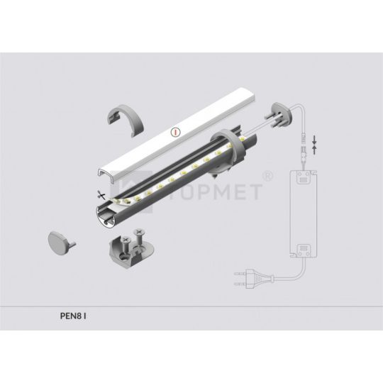 Topmet LED profil fedél "I" PEN8 klikk opál változatban