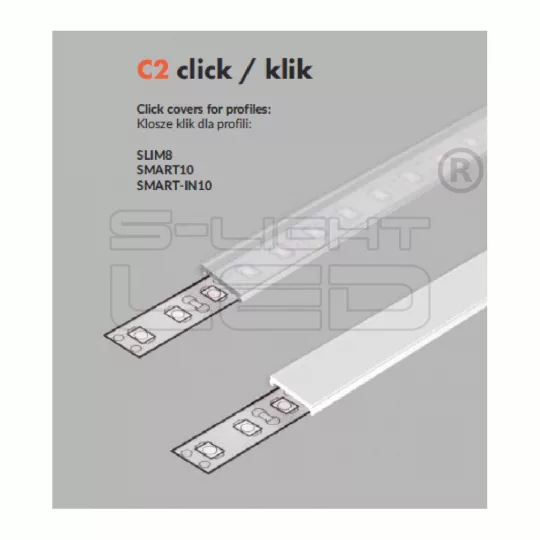 LED profil fedél  "C2" KLIKK ROLL ÁTLÁTSZÓ