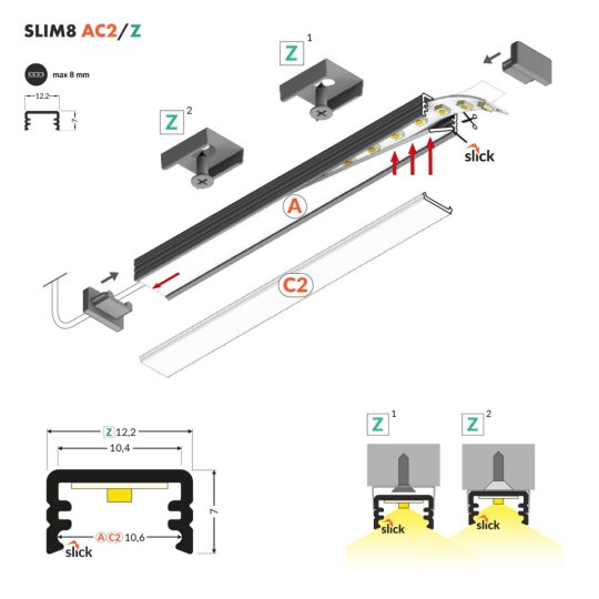 Topmet SLIM8 LED profil fekete változatban