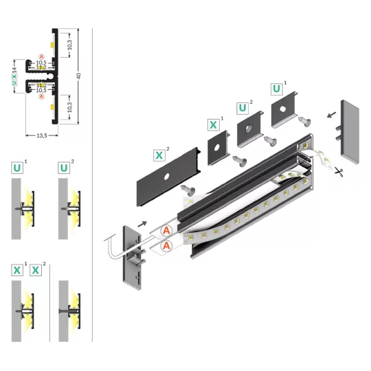 Topmet BACK10 LED profil fekete színben 4000mm