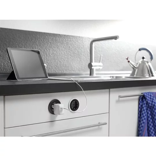 Bachmann PIX dugalj 1x230V fekete, 2m kábel, fehér és inox optika díszkeretekkel