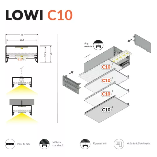 LED profil LOWI falon kívüli fekete