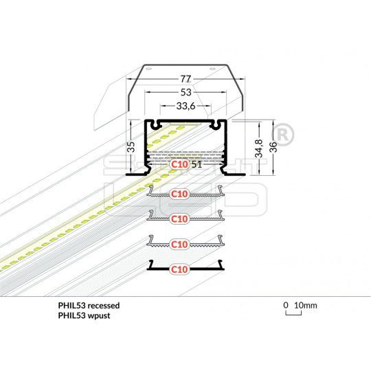 LED profil PHIL süllyesztett fekete profil