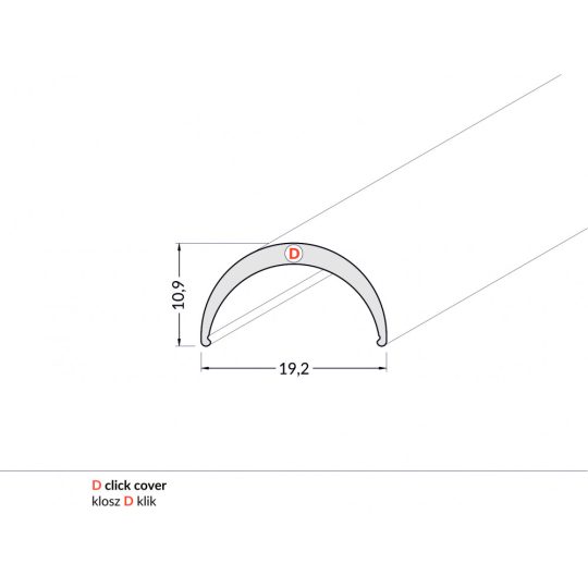 LED profil fedél  "D" klikk opál