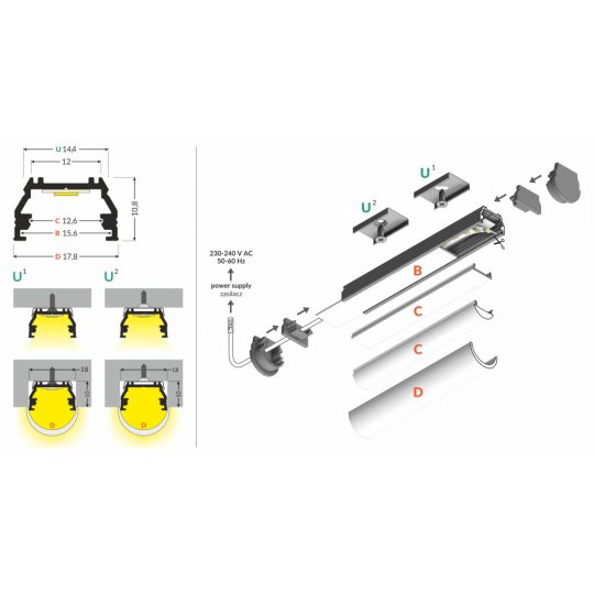 LED profil UNI12 "D" végzáró fehér