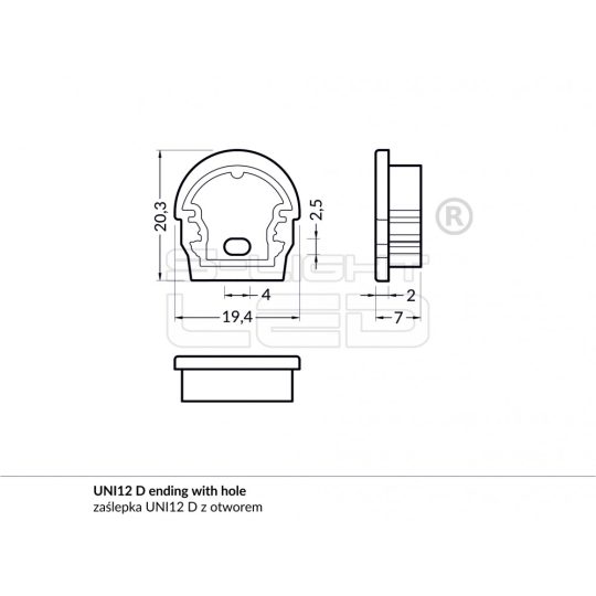 LED profil UNI12 "D"végzáró fekete