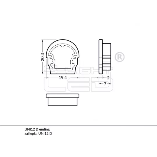 LED profil UNI12 "D" végzáró szürke