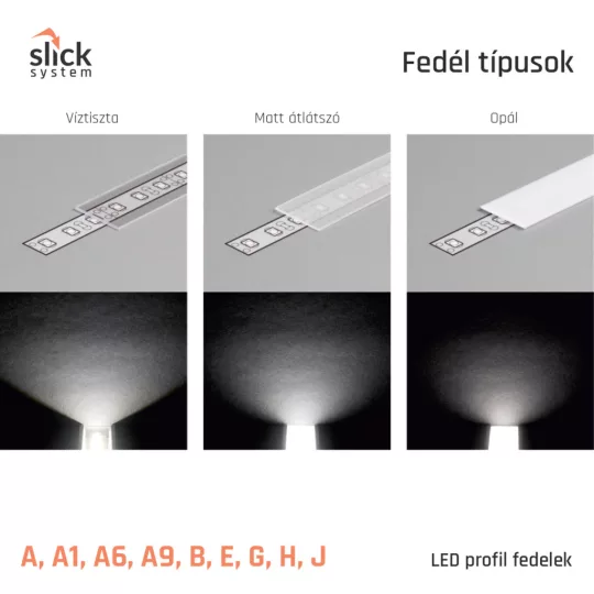 LED profil fedél  "E" opál