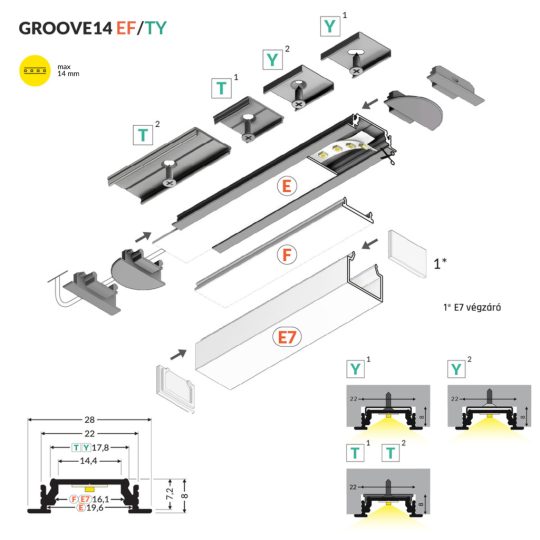 Topmet GROOVE14 bútorlapba süllyeszthető LED profil fekete színben 4 méteres szálban
