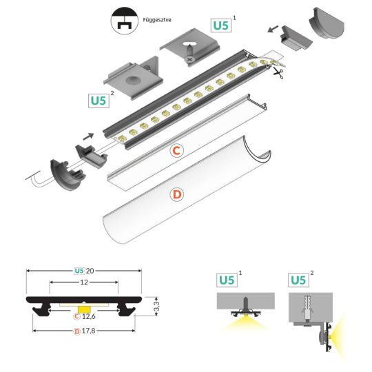 Topmet ARC12 hajlítható LED profil festett fehér színben 4000mm
