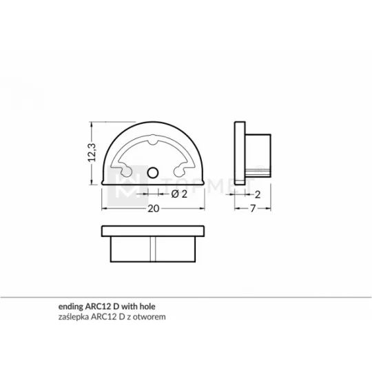 LED profil ARC12 "D" végzáró fekete