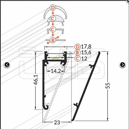 LED profil WALLE12 eloxált takaró 