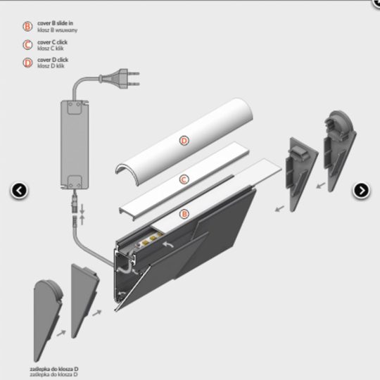 LED profil WALLE12 eloxált takaró 