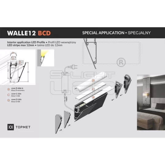LED profil WALLE12 végzáró fehér