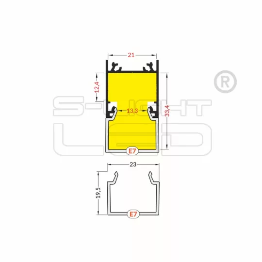 LED profil fedél  "E7" klikk opál