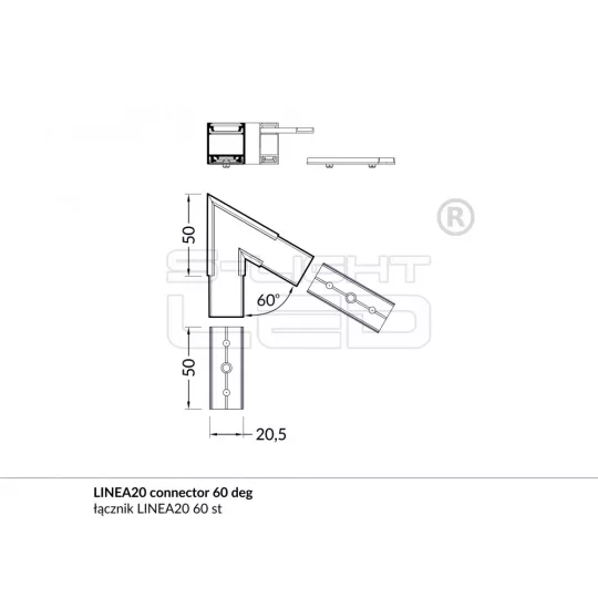LED profil LINEA20 fekete sarokidom 60°