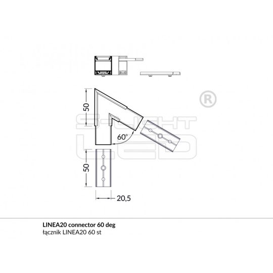 LED profil LINEA20 eloxált ALU sarokidom 60°