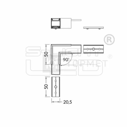LED profil LINEA20 eloxált ALU sarokidom 90°