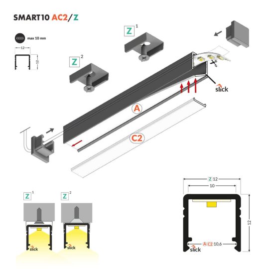 Topmet SMART10 LED profil natur aluminium változatban