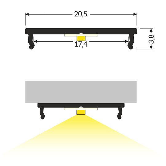 Topmet FIX16 fedél nélküli LED profil fekete színben