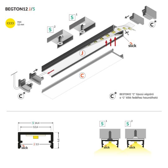 Topmet BEGTON12 LED profil natur aluminium változatban