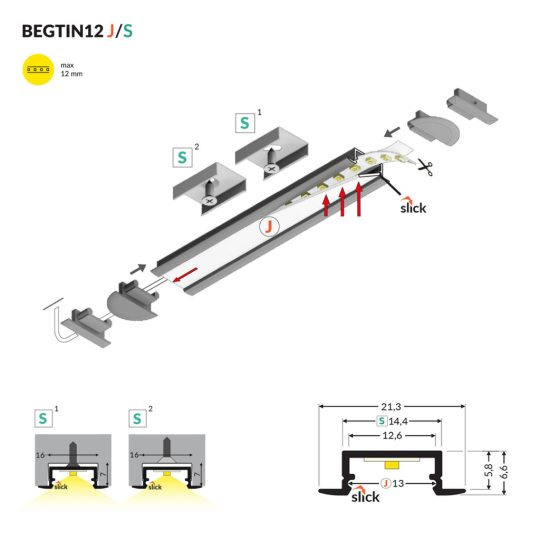 Topmet BEGTIN12 süllyeszthető LED profil fekete színben