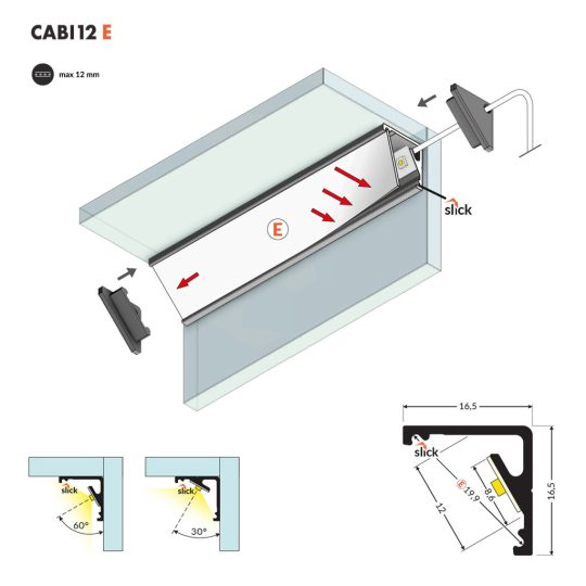 Topmet CABI12 sarokba illeszthető LED profil eloxált felülettel