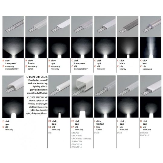 LED profil fedél "D1" klikk opál