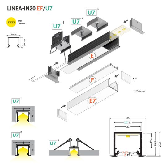 Topmet LINEA-IN20 gipszkarton LED profil festett fehér színben