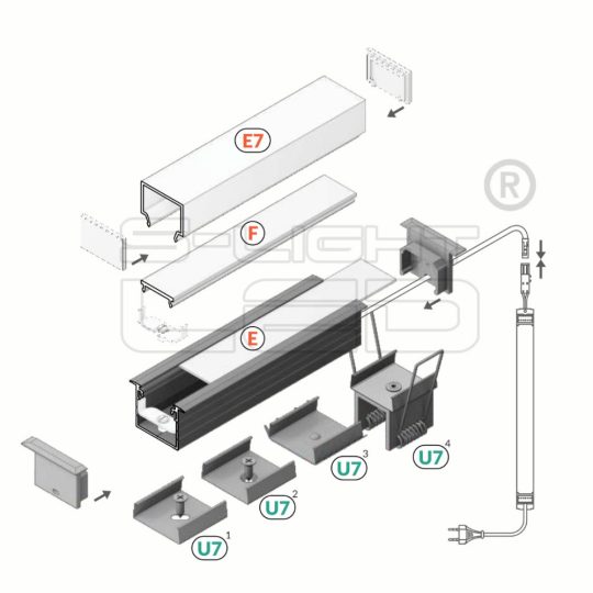 LED profil "U7" LINEA-IN20 rögzítő