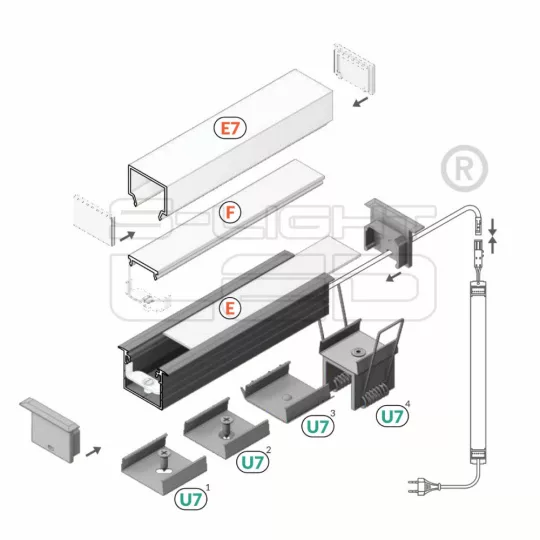 LED profil "U7" LINEA-IN20 kúpos rögzítő