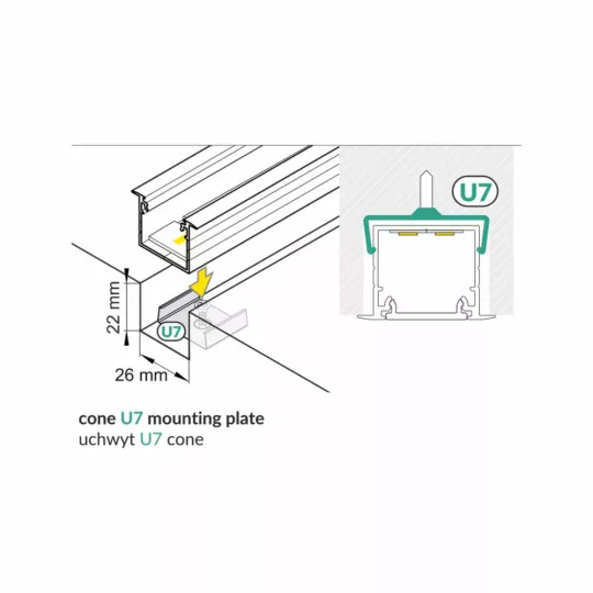 LED profil "U7" LINEA-IN20 kúpos rögzítő