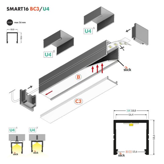 Topmet SMART16 LED profil eloxált aluminium változatban