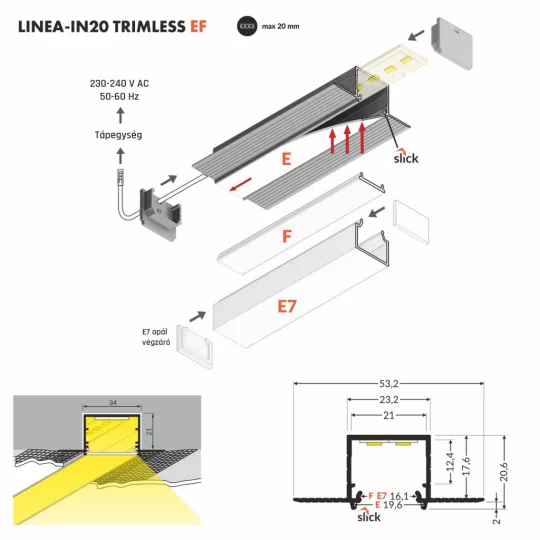 Topmet gipszkarton LED profil LINEA-IN20 Trimless festett fehér színben