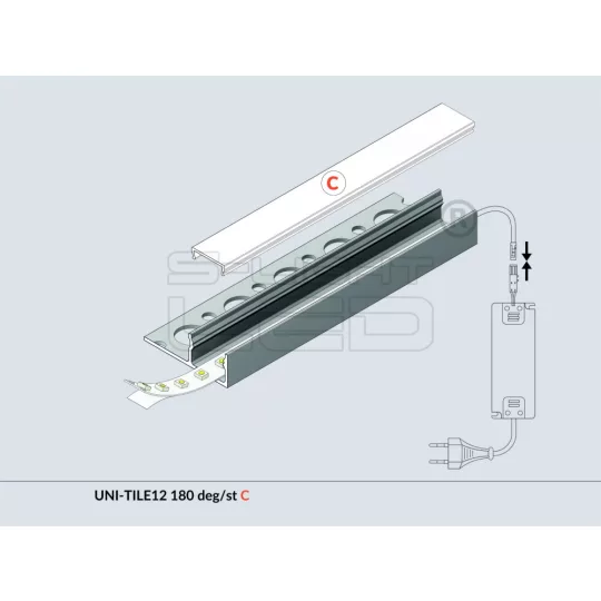 LED PROFIL UNI-TILE12 PLUS 180° csempe LED profil 2m