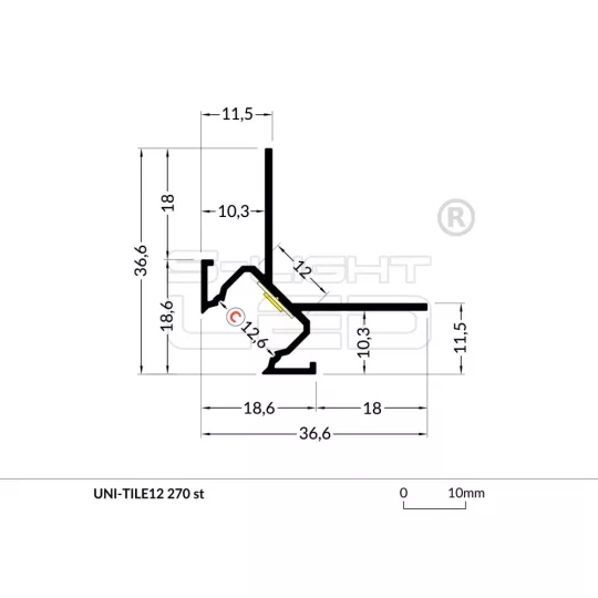 LED PROFIL UNI-TILE12 PLUS 270° csempe LED profil 2m