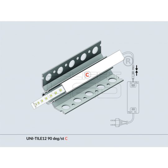 LED PROFIL UNI-TILE12 PLUS  90° csempe LED profil 2m