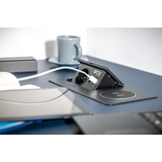 GTV 1X230V 2XUSB indukciós töltő beépíthető elosztó fekete alu ház IP20