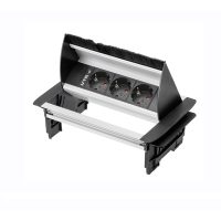   GTV 3x230V beépíthető elosztó, fekete Alu ház IP20 billenő fedél