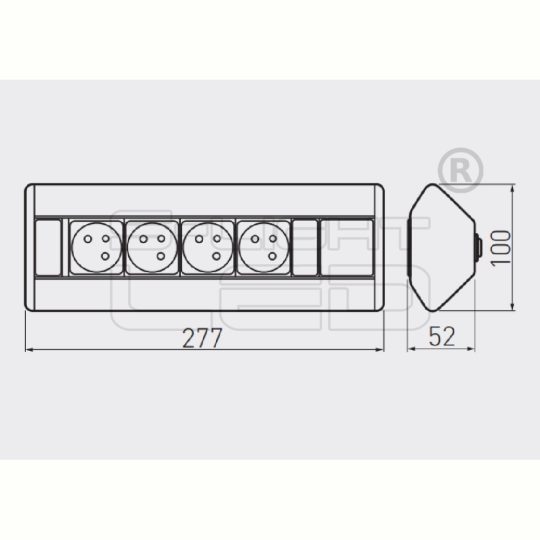 GTV 4x230V sarokba illeszthető elosztó szürke