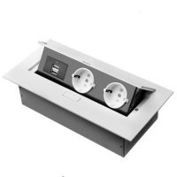   GTV 2X230V+2XUSB beépíthető elosztó fehér alu ház IP20 billenő fedél