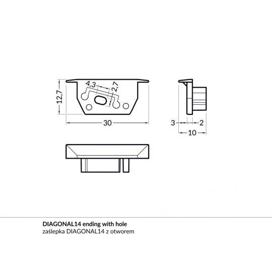 LED profil DIAGONAL14 végzáró fehér fúrt